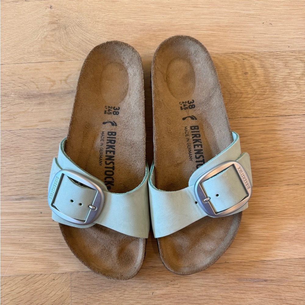 Birkenstock Mint Green Sandals with Silver Buckles
